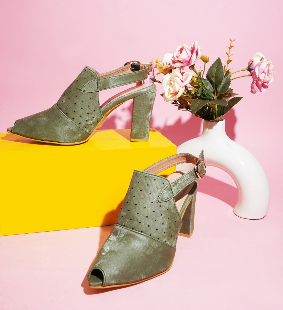Synthetic Slingback Block Heels Online for Women at JM LOOKS Green