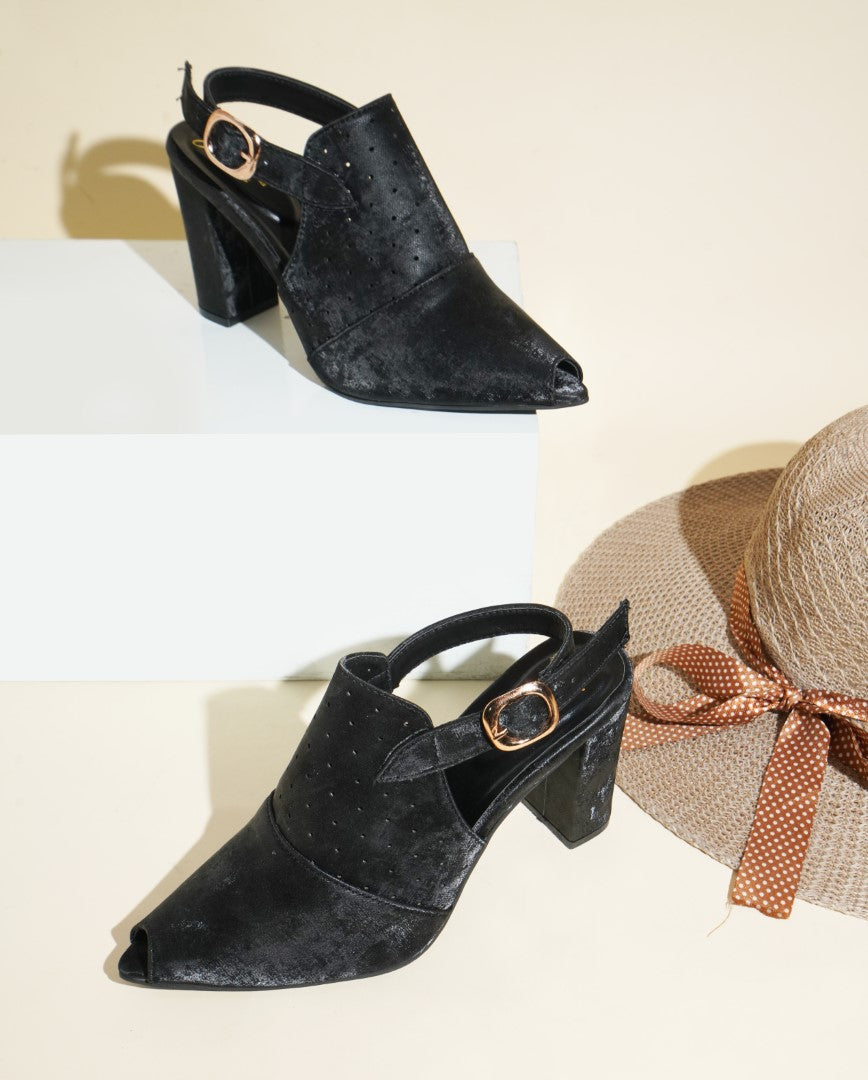 Synthetic Slingback Block Heels Online for Women at JM LOOKS Black