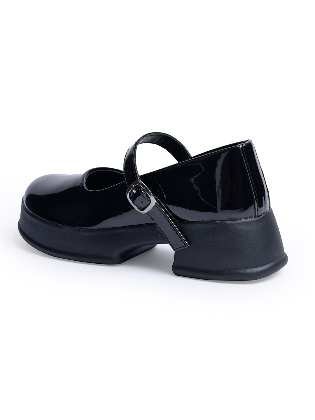 Jm Looks patent Mary Jane platform shoes with a buckled strap
Black