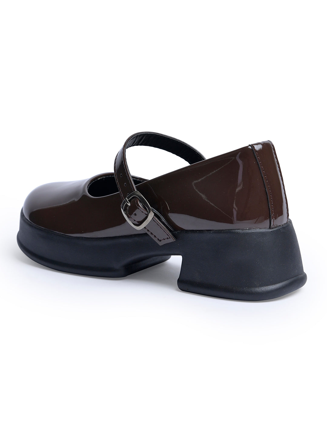 Jm Looks patent Mary Jane platform shoes with a buckled strap
Brown