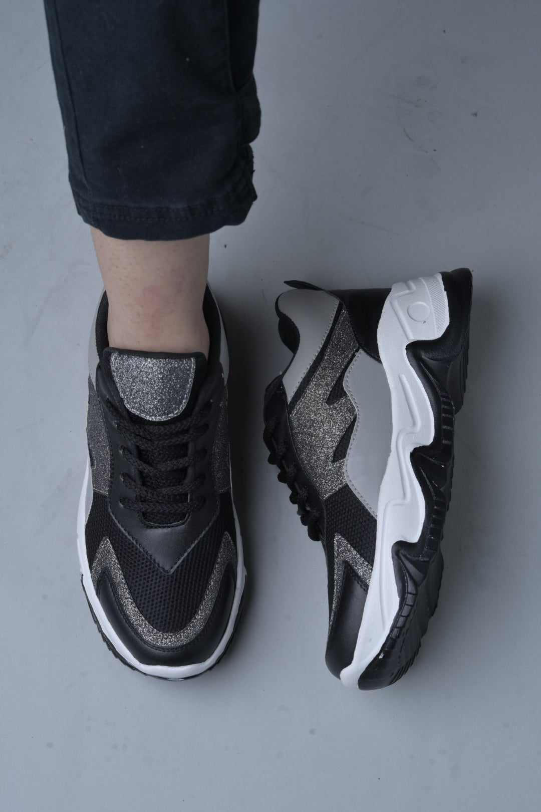 Jm Looks glitter panel chunky sole sneakers
Black