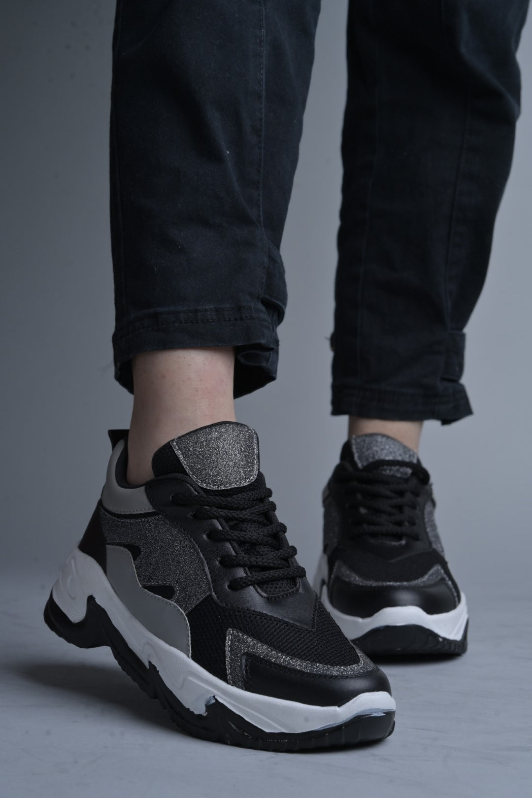 Jm Looks glitter panel chunky sole sneakers
Black