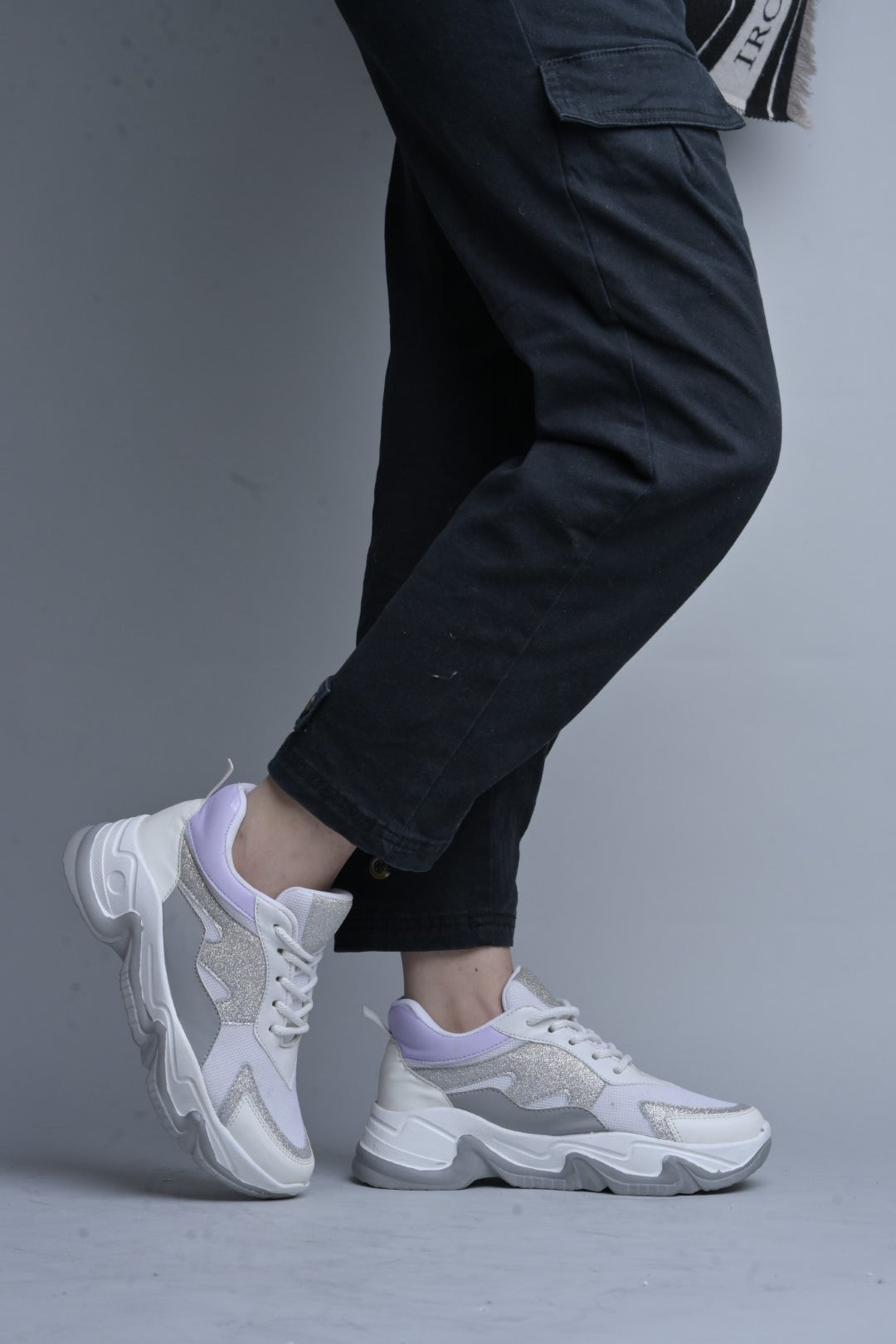 Jm Looks glitter panel chunky sole sneakers
White