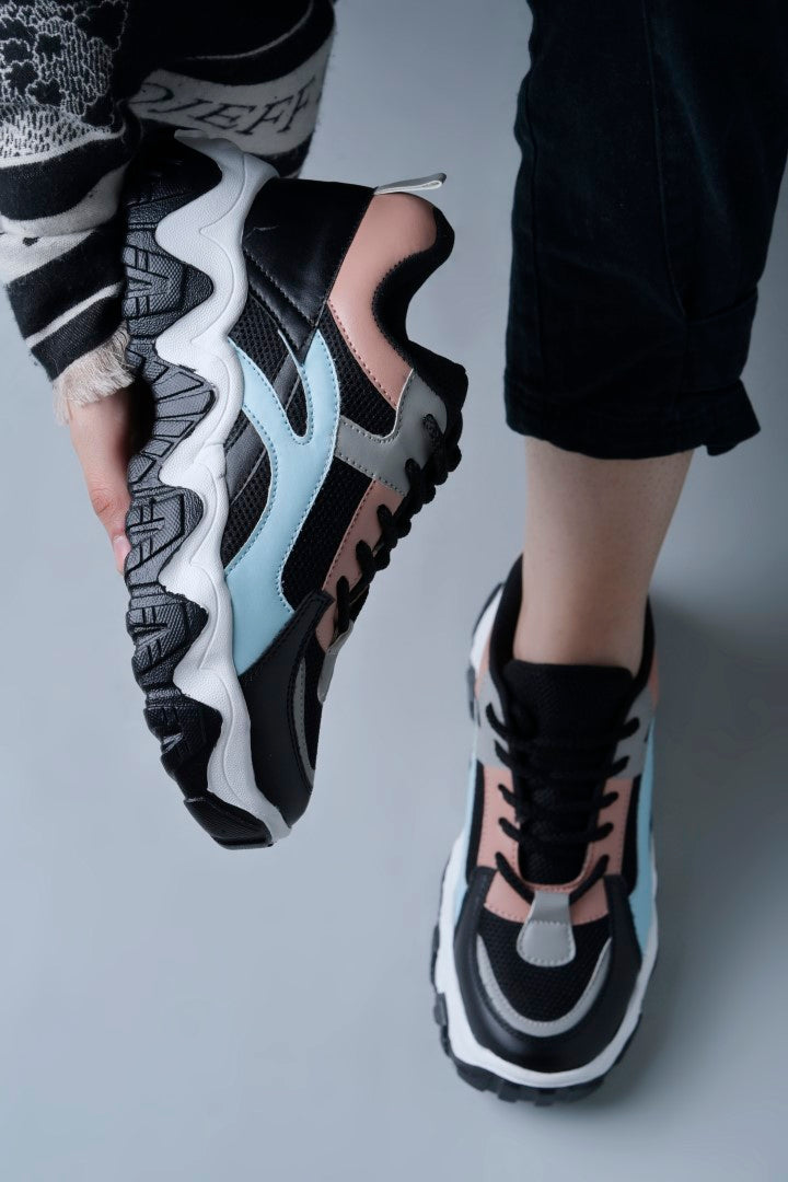 Jm Looks trendy chunky sole sneakers with wavy design elements
Black