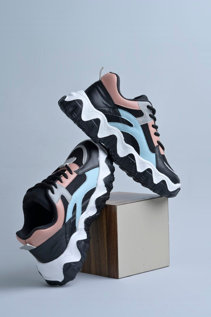 Jm Looks trendy chunky sole sneakers with wavy design elements
Black