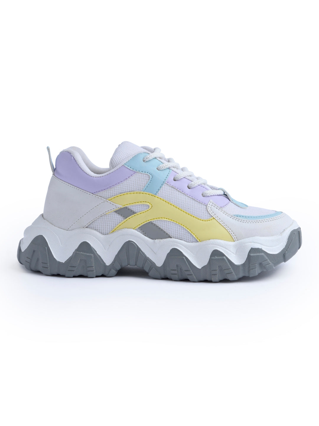 Jm Looks trendy chunky sole sneakers with wavy design elements
White