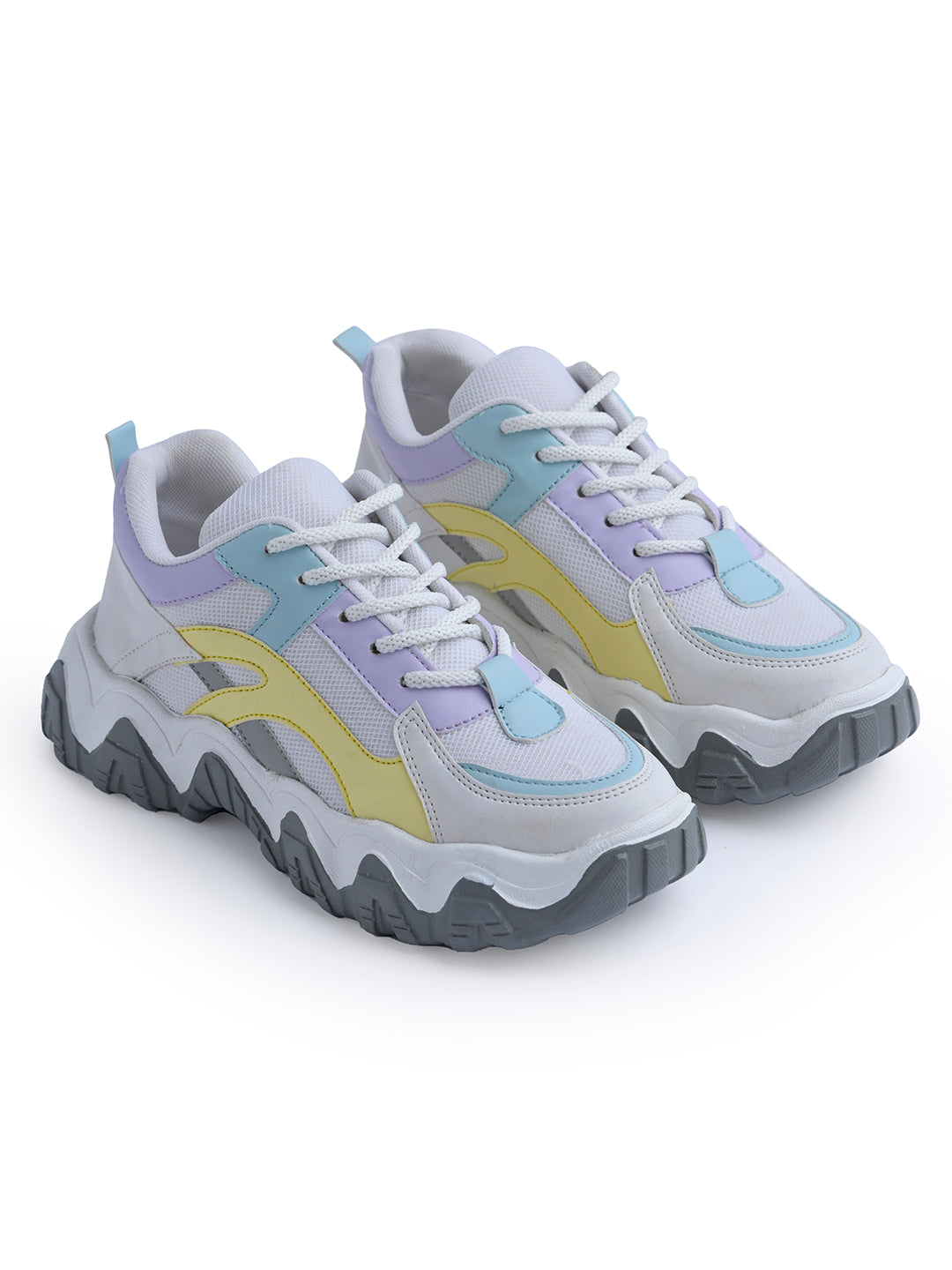 Jm Looks trendy chunky sole sneakers with wavy design elements
White