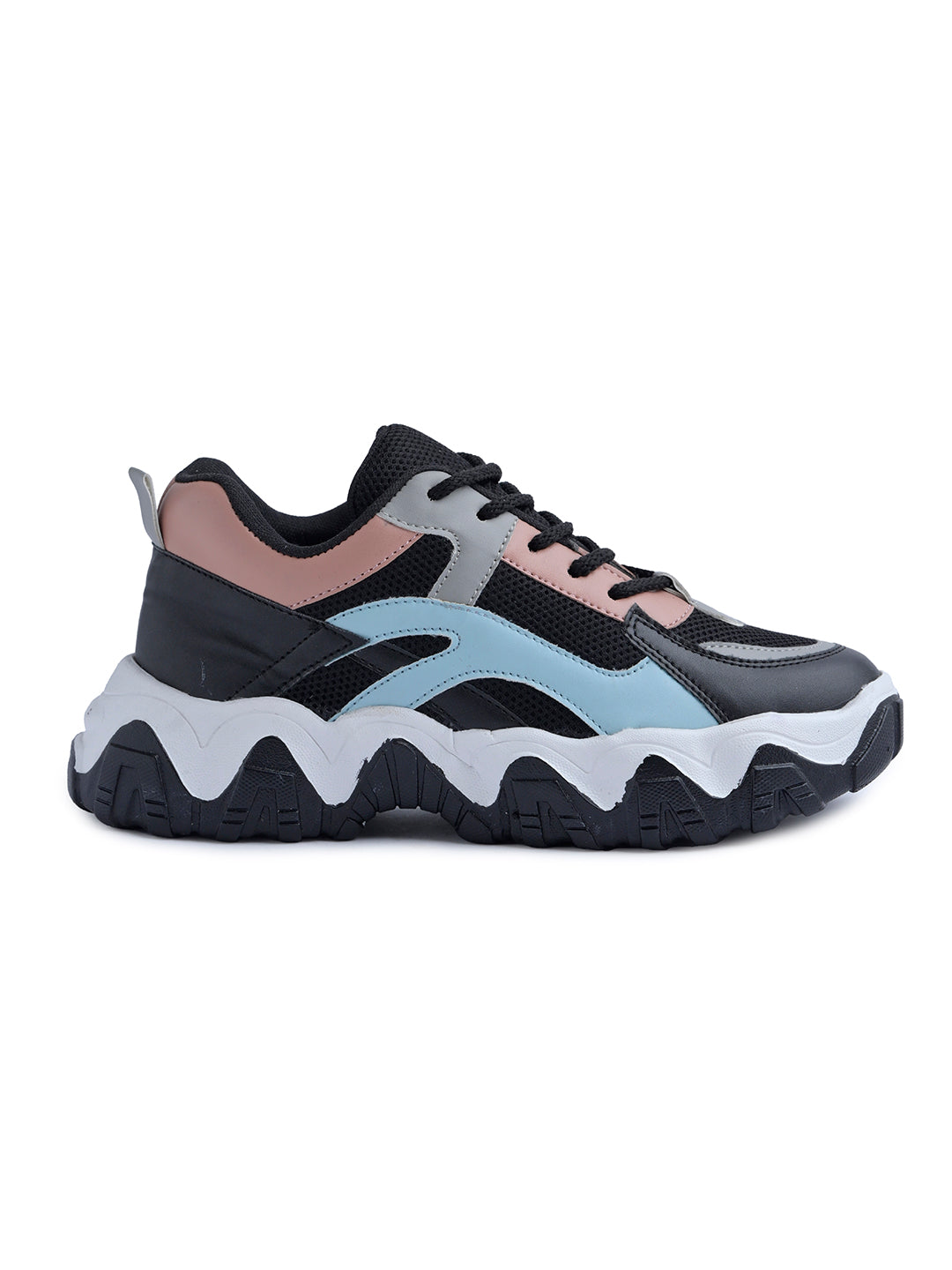 Jm Looks trendy chunky sole sneakers with wavy design elements
Black