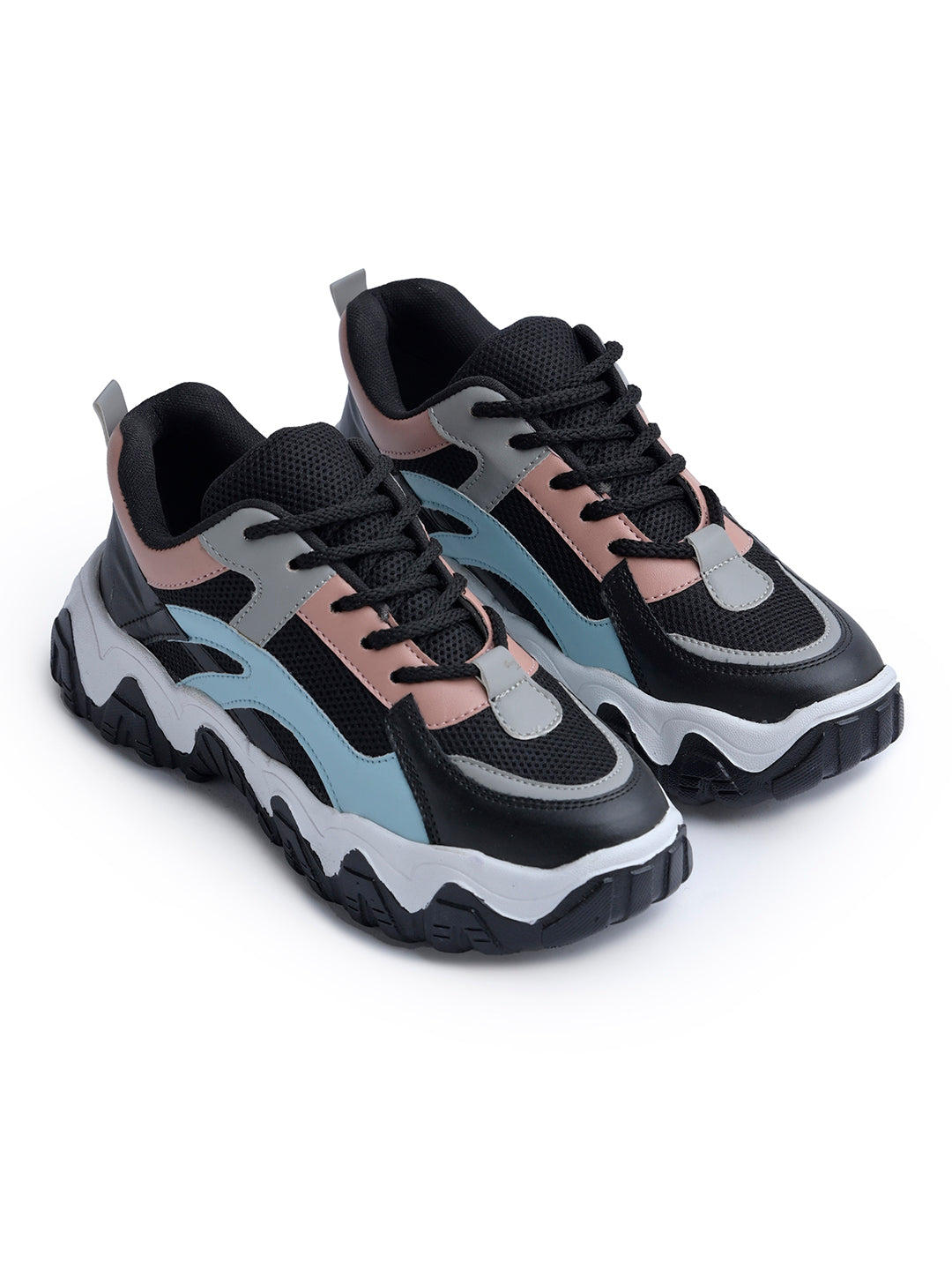 Jm Looks trendy chunky sole sneakers with wavy design elements
Black
