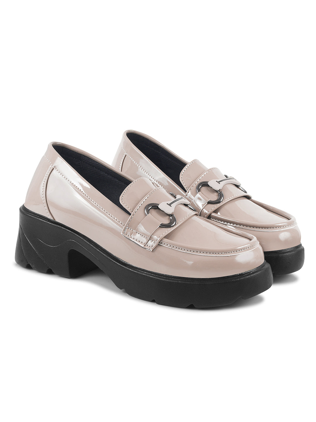 Jm Looks chunky sole loafers with a buckle detail on the vamp
Beige