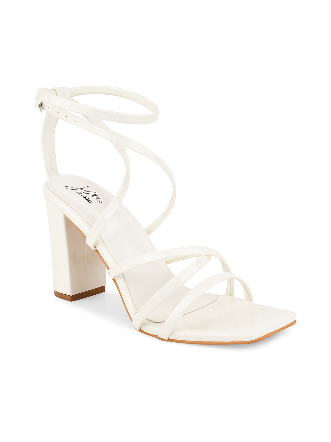 Strappy Chunky Heeled Sandals | Buckle Fastening for Women & Girls White