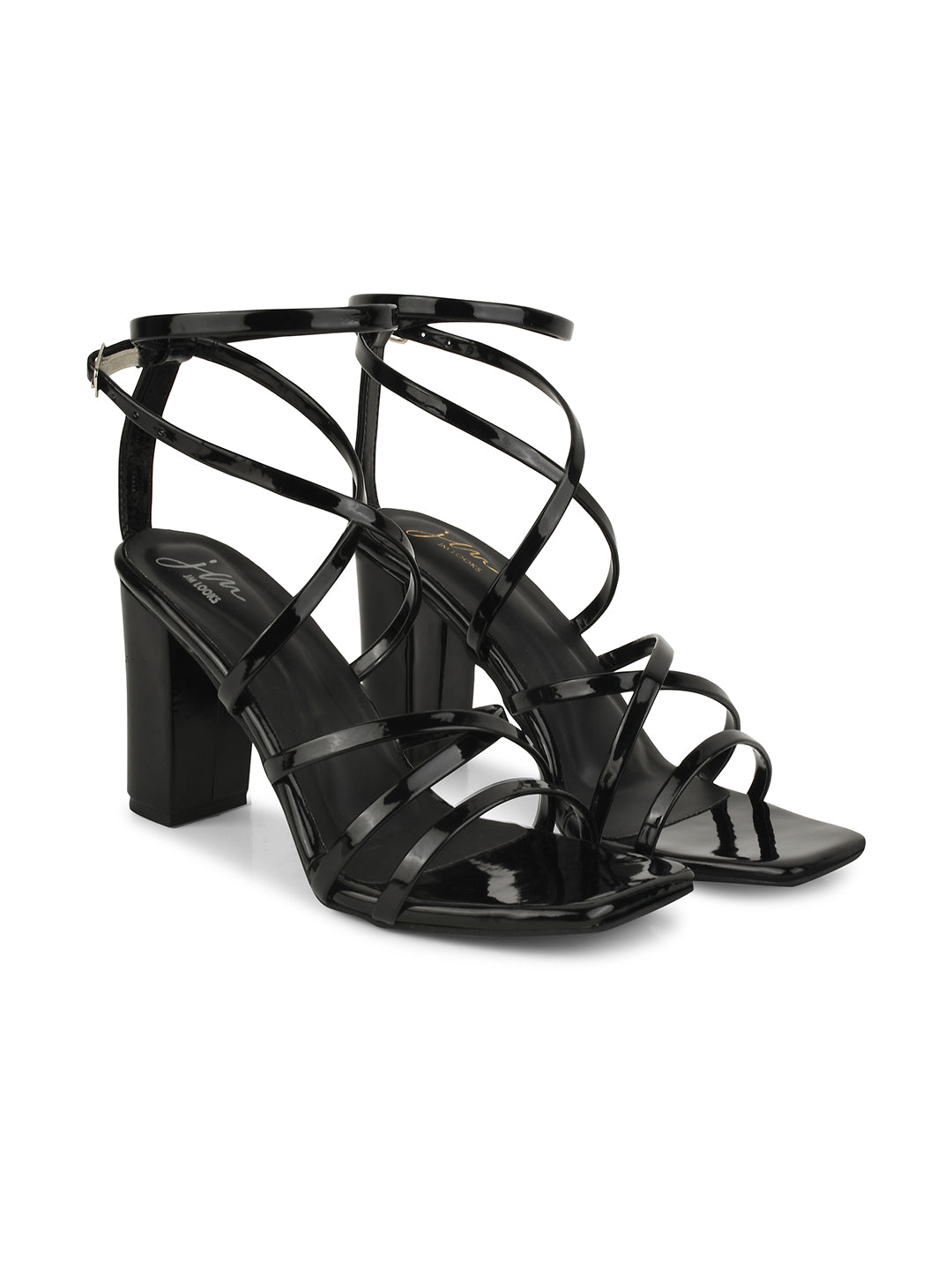Strappy Chunky Heeled Sandals | Buckle Fastening for Women & Girls Black