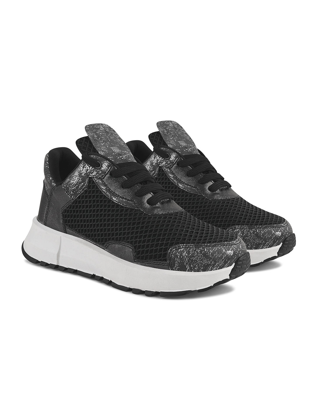 chunky sole sneakers with mesh panels and durable outsoles
Black