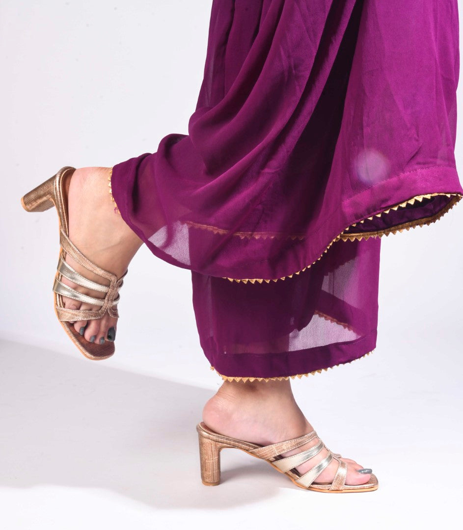 Jm Looks open-toe mules with multiple straps and a textured block heel
Golden