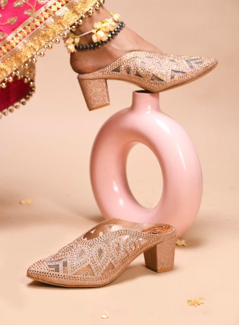 Embellished ethnic mules with block heel by Jm Looks for women and girls Sultan