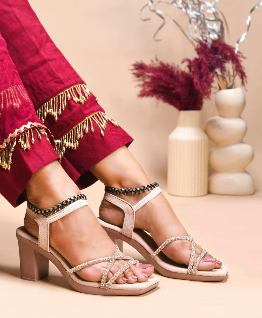 Jm Looks block heels with multiple embellished straps and an ankle strap
 Sultan