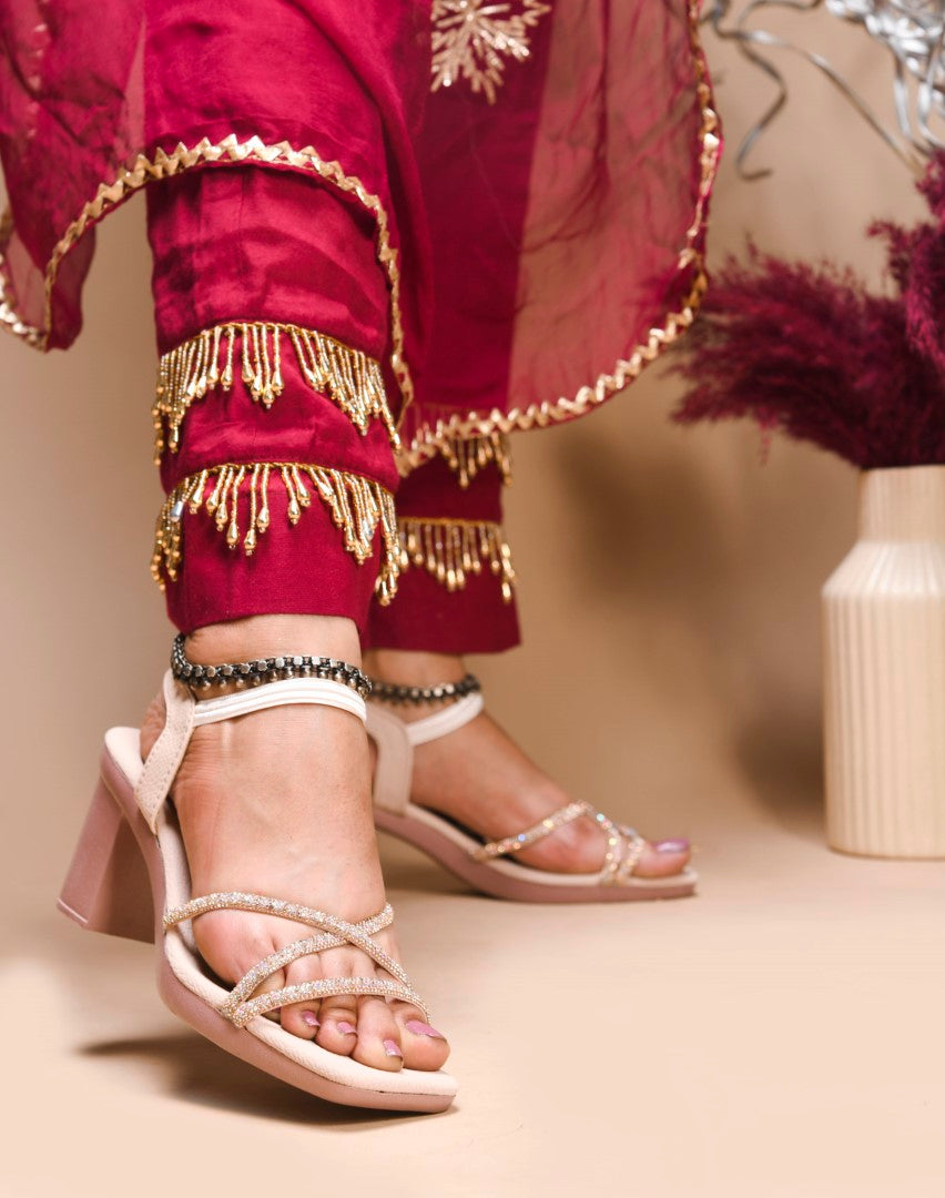 Jm Looks block heels with multiple embellished straps and an ankle strap
 Sultan