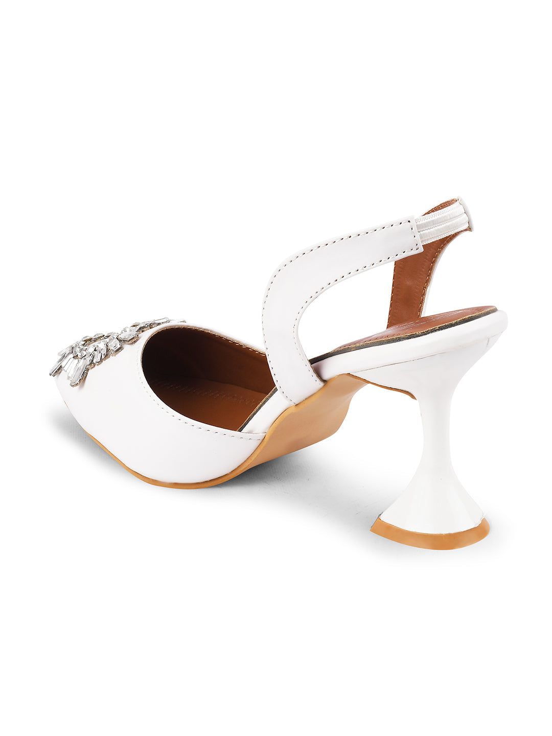 Embellished Kitten Heel Sandals with Ankle Strap for Women & Girls White
