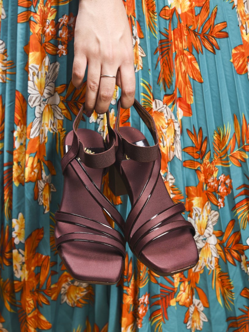 Jm Looks block heels with multiple thin straps and an elasticated ankle strap
Brown