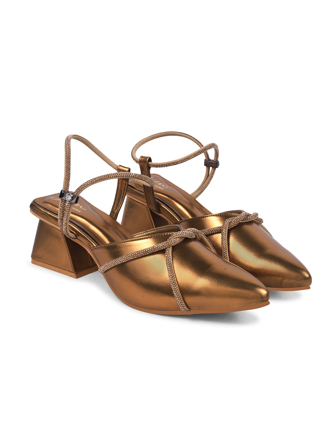 JM Looks women's pointed-toe block heels with embellished cross straps and a slingback
Copper