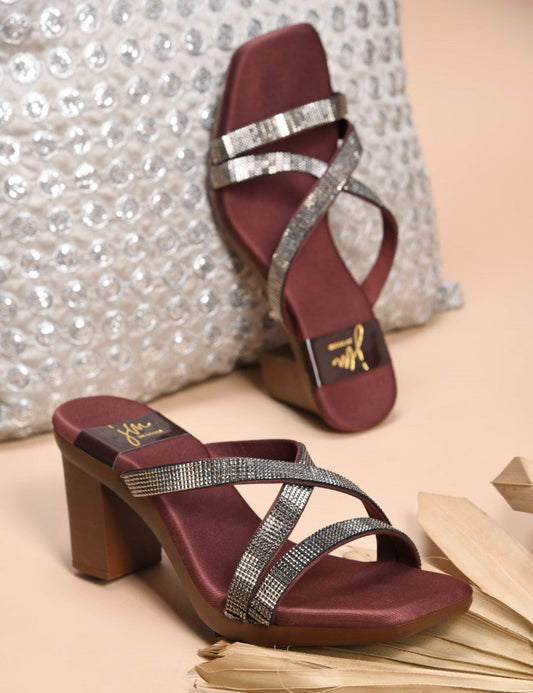 Jm Looks block heels with shimmering criss-cross straps
 Brown