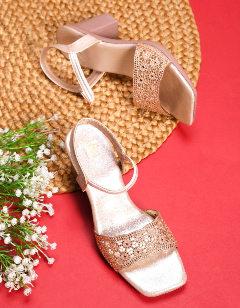 Jm Looks low block heels with an embellished broad front strap and an ankle strap
 Sultan
