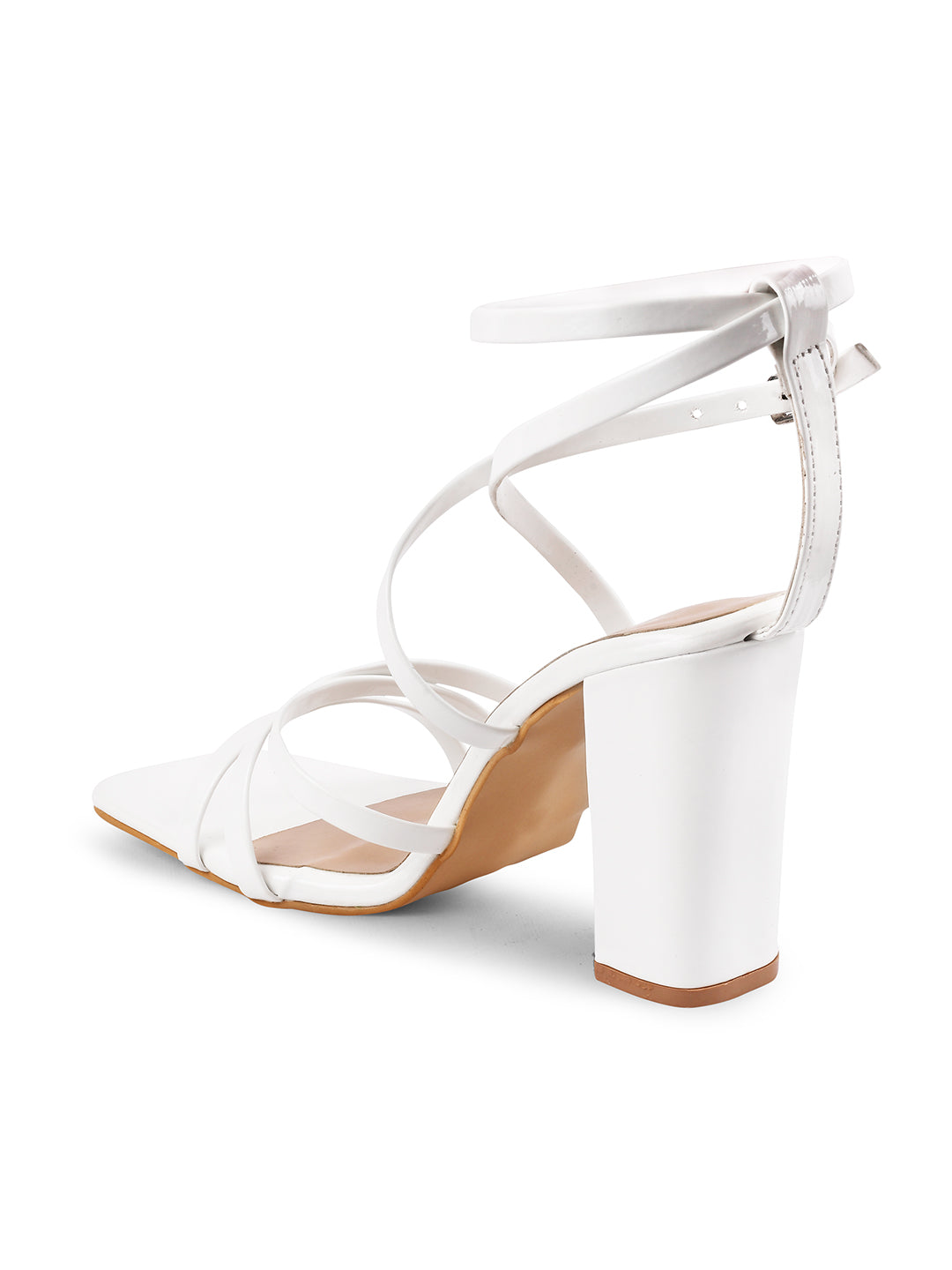 Strappy Chunky Heeled Sandals | Buckle Fastening for Women & Girls White