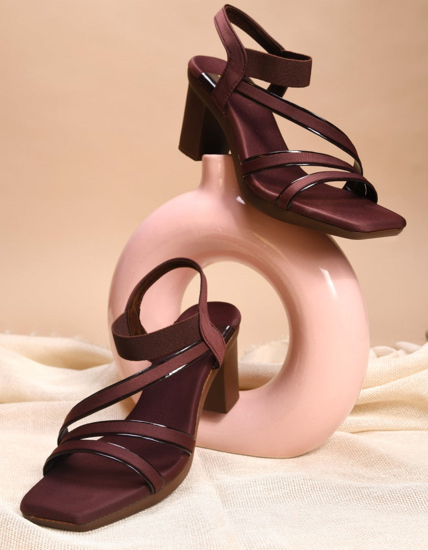 Jm Looks block heels with multiple thin straps and an elasticated ankle strap
Brown
