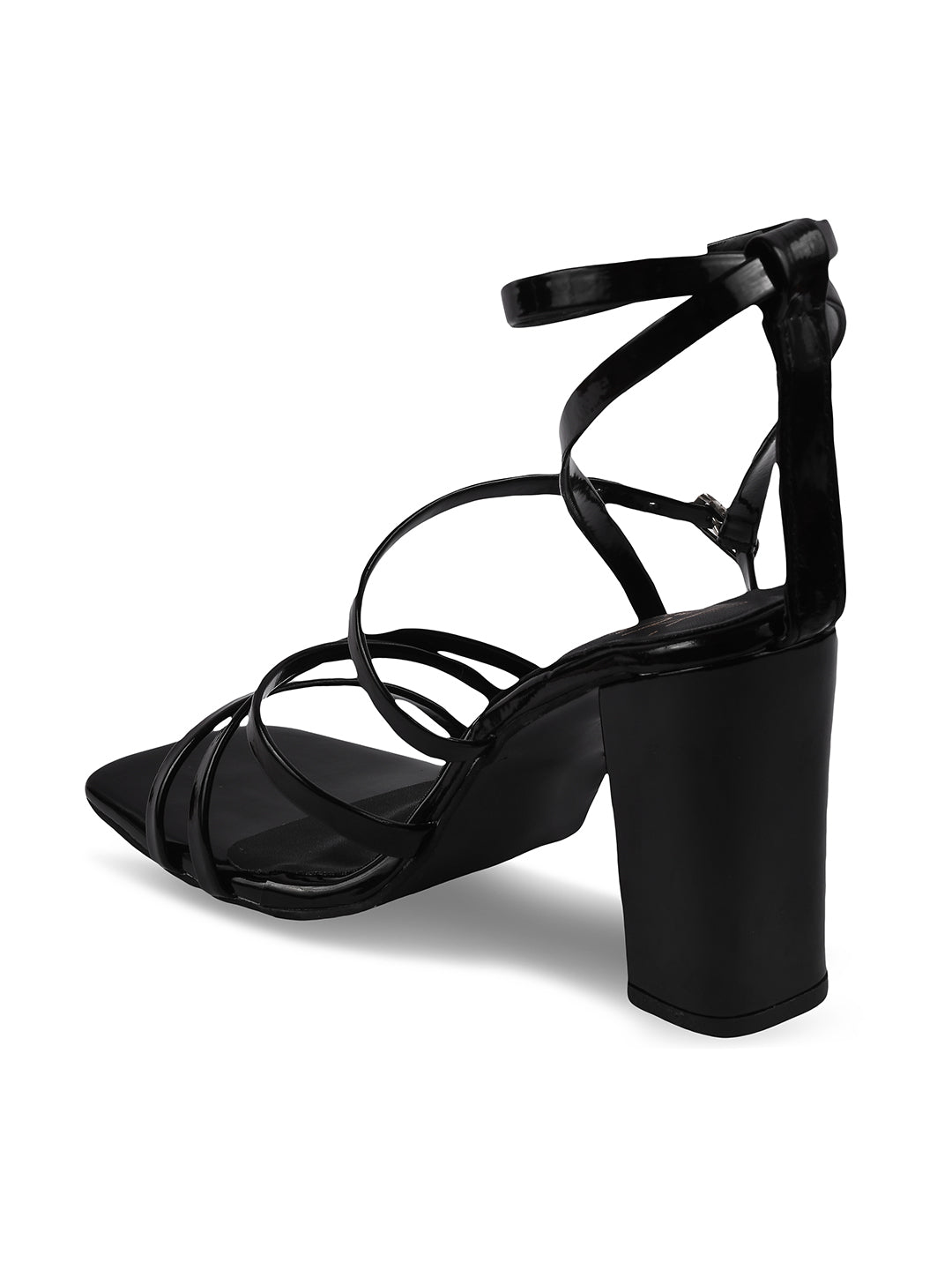 Strappy Chunky Heeled Sandals | Buckle Fastening for Women & Girls Black