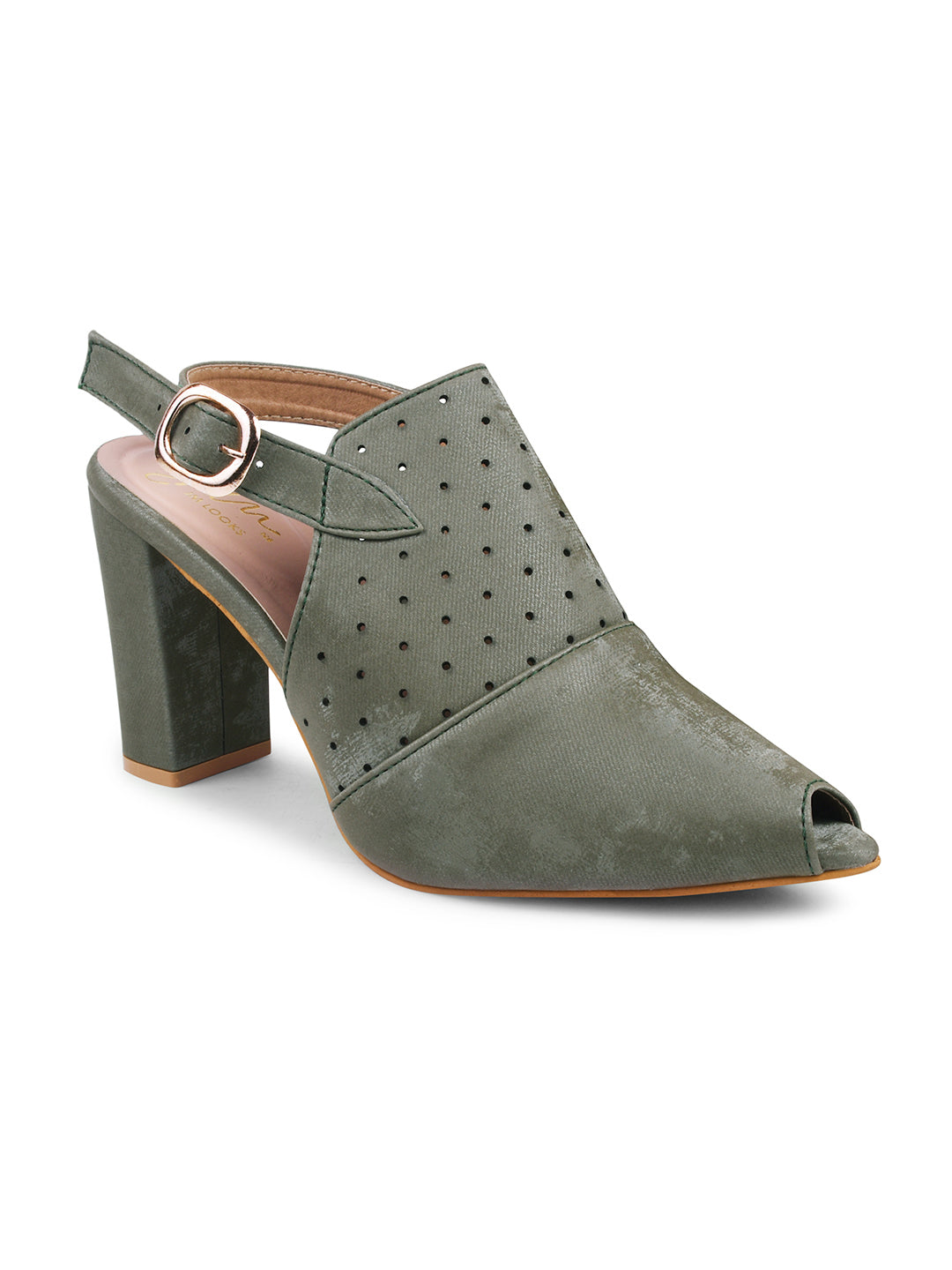 Synthetic Slingback Block Heels Online for Women at JM LOOKS Green