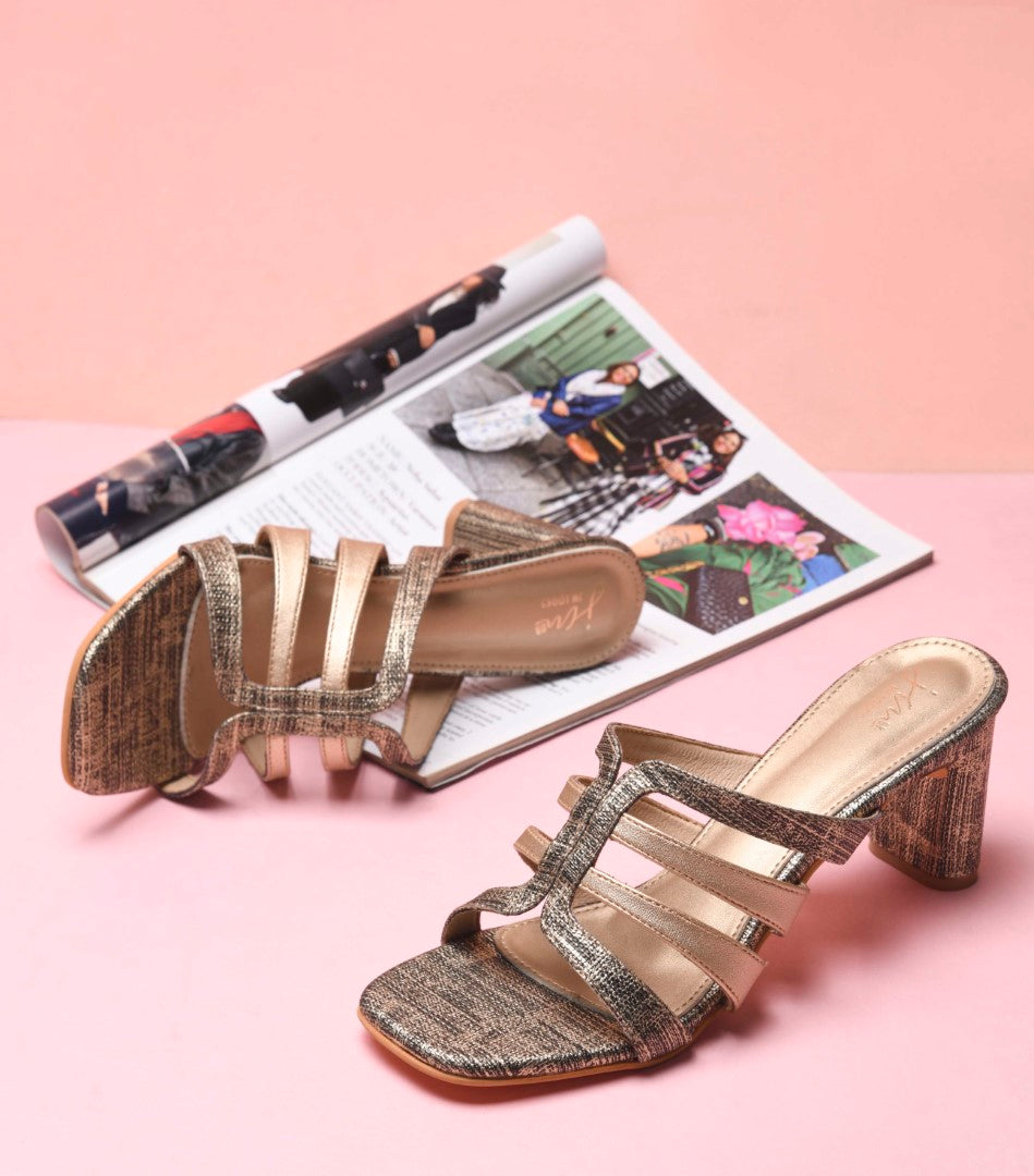 Jm Looks open-toe mules with multiple straps and a textured block heel
Black