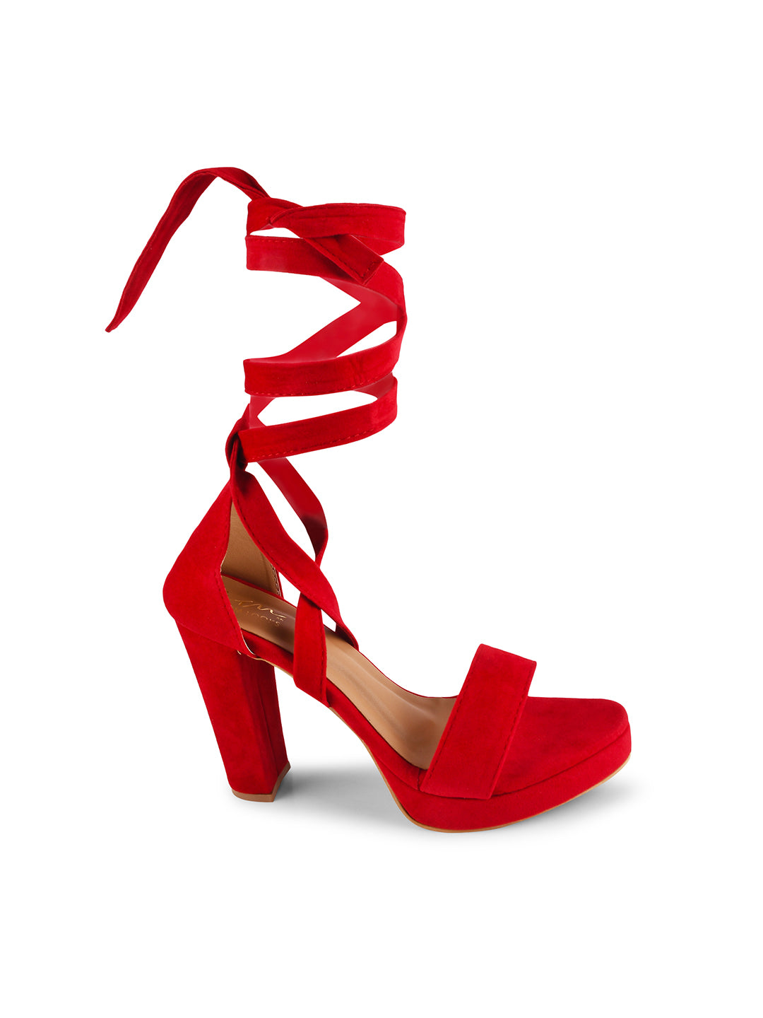 Buy Online Velvet Strap Lace Up Heels Sandals for Women and Girls Red