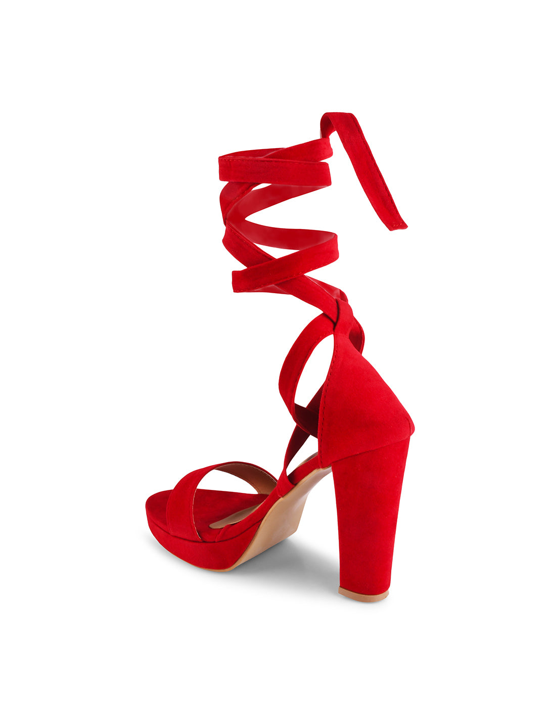 Buy Online Velvet Strap Lace Up Heels Sandals for Women and Girls Red