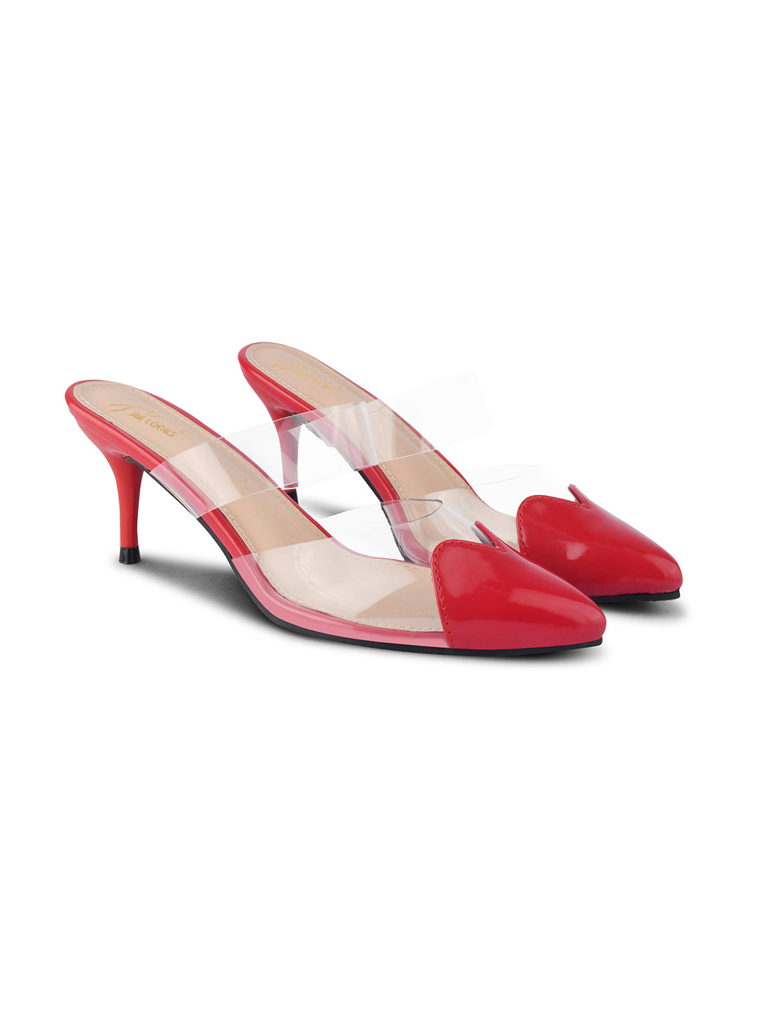 Jm Looks heart-toe transparent mule heels
Red