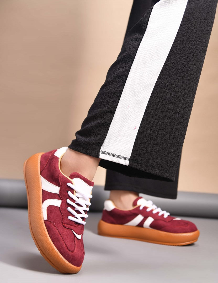 Retro-style sneakers for women and girls by Jm Looks with bold design Red