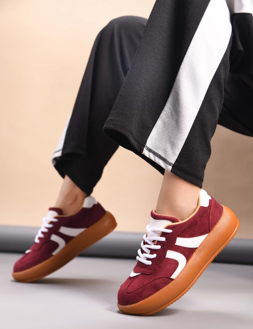 Retro-style sneakers for women and girls by Jm Looks with bold design Red