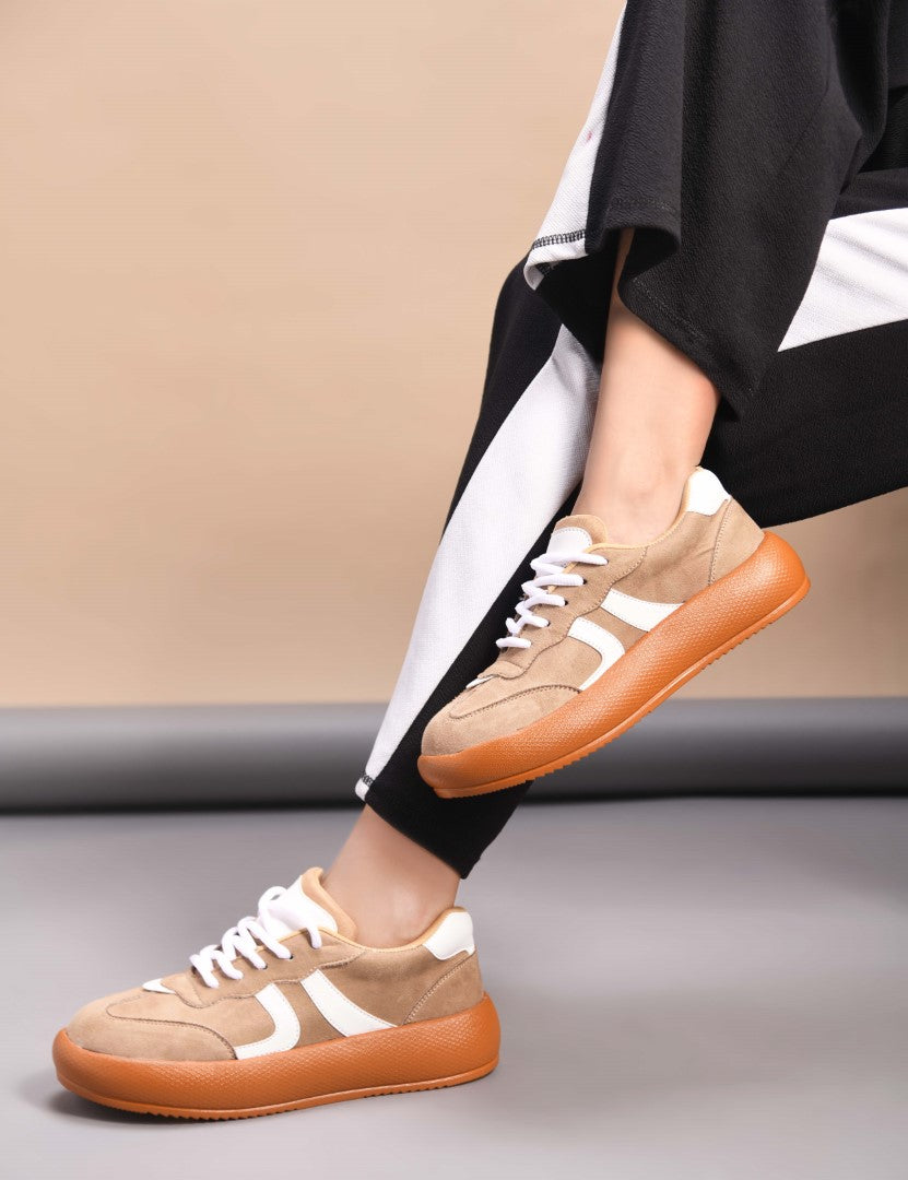 Retro-style sneakers for women and girls by Jm Looks with bold design Beige