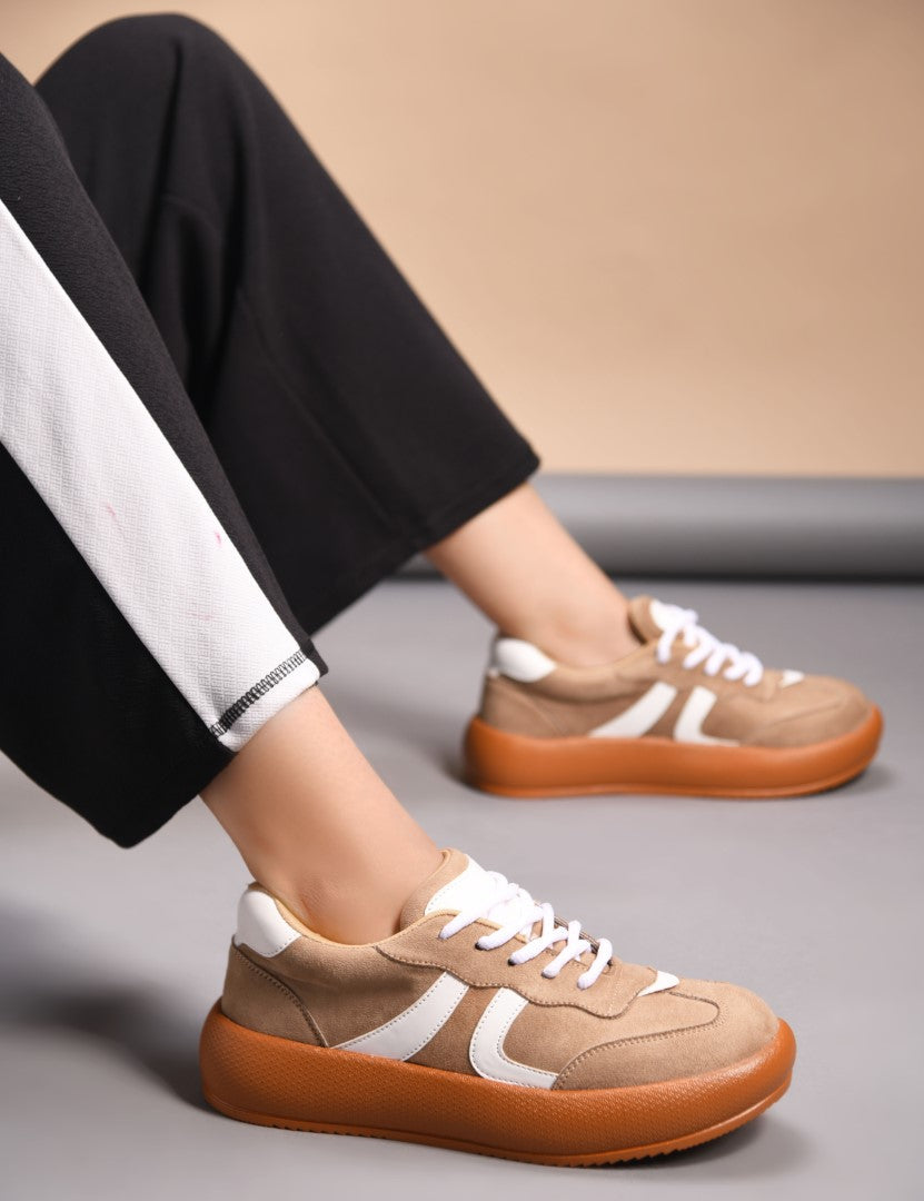 Retro-style sneakers for women and girls by Jm Looks with bold design Beige