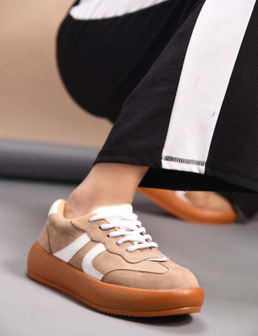 Retro-style sneakers for women and girls by Jm Looks with bold design Beige