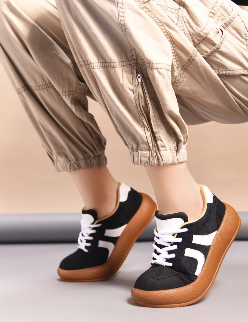 Retro-style sneakers for women and girls by Jm Looks with bold design Black