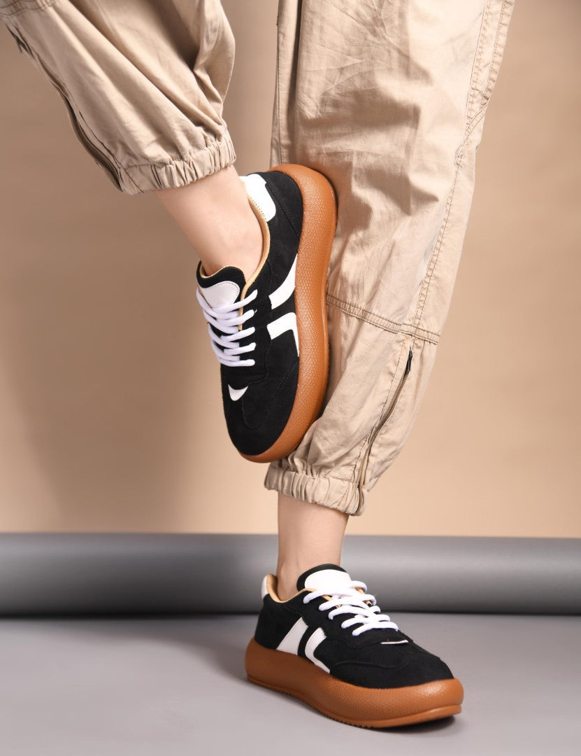 Retro-style sneakers for women and girls by Jm Looks with bold design Black