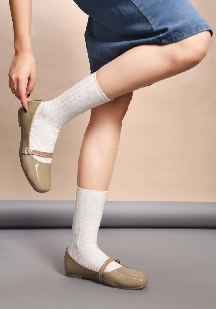 Jm Looks Cherry Double Strap Block Heel Sandals Stylish & Comfortable Beige