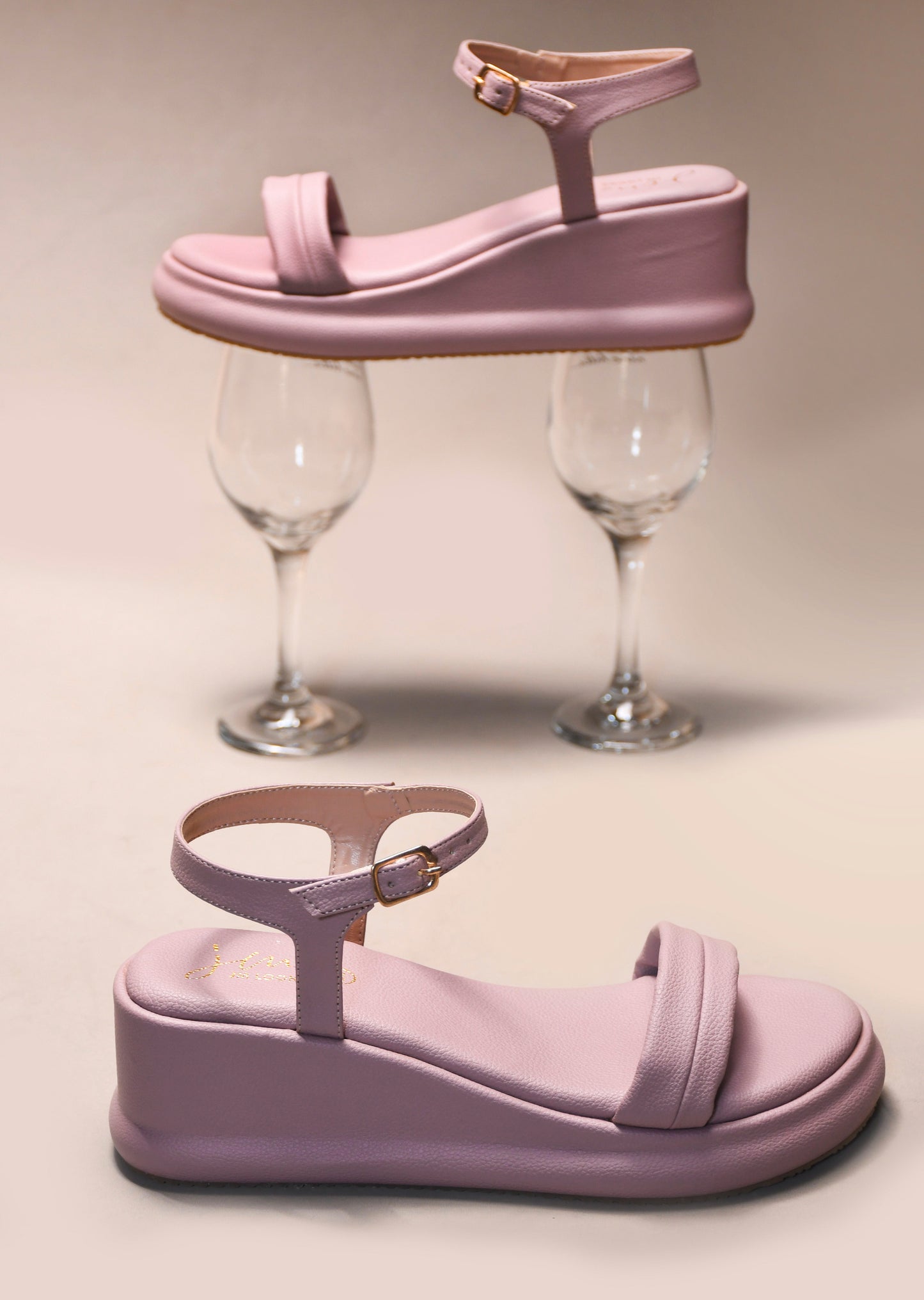 JM Looks Platform Wedge Sandals Wood-Rose