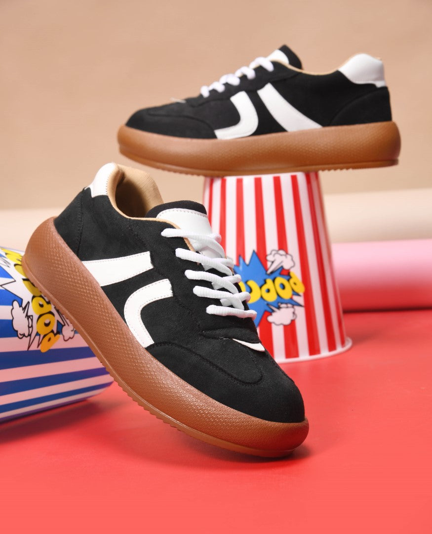 Retro-style sneakers for women and girls by Jm Looks with bold design Black