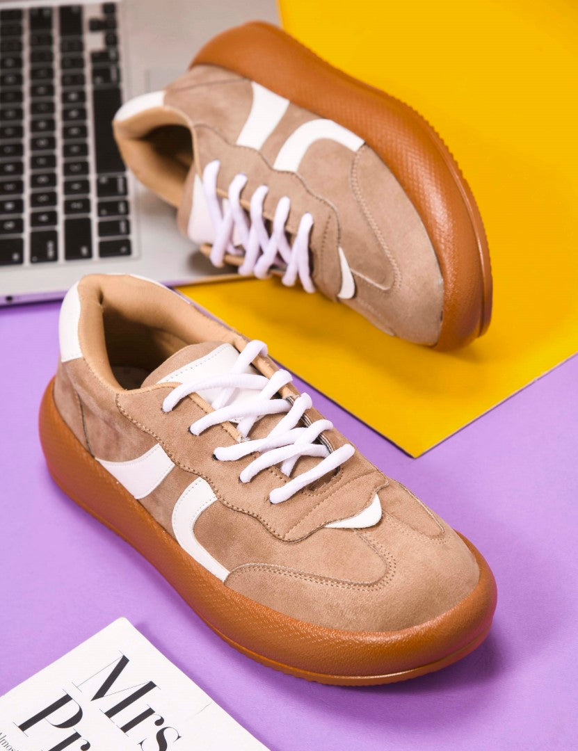 Retro-style sneakers for women and girls by Jm Looks with bold design Beige
