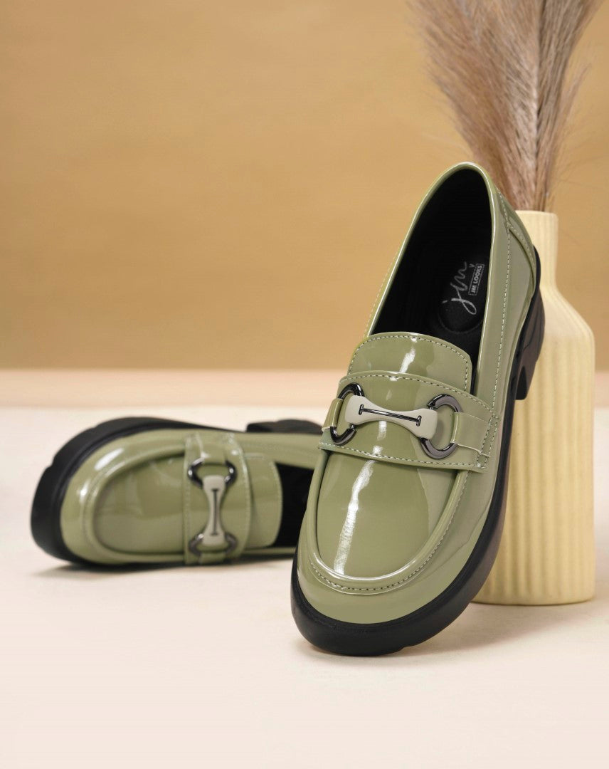 Jm Looks chunky sole loafers with a buckle detail on the vamp
Green