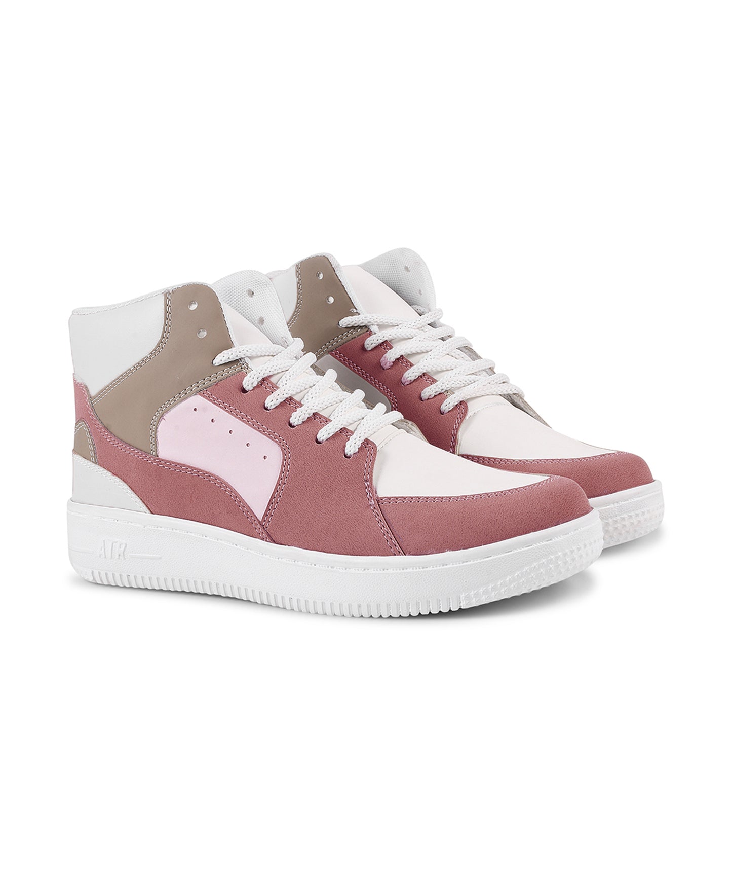high-top lace-up sneakers with a multi-panel design
-White White-Peach