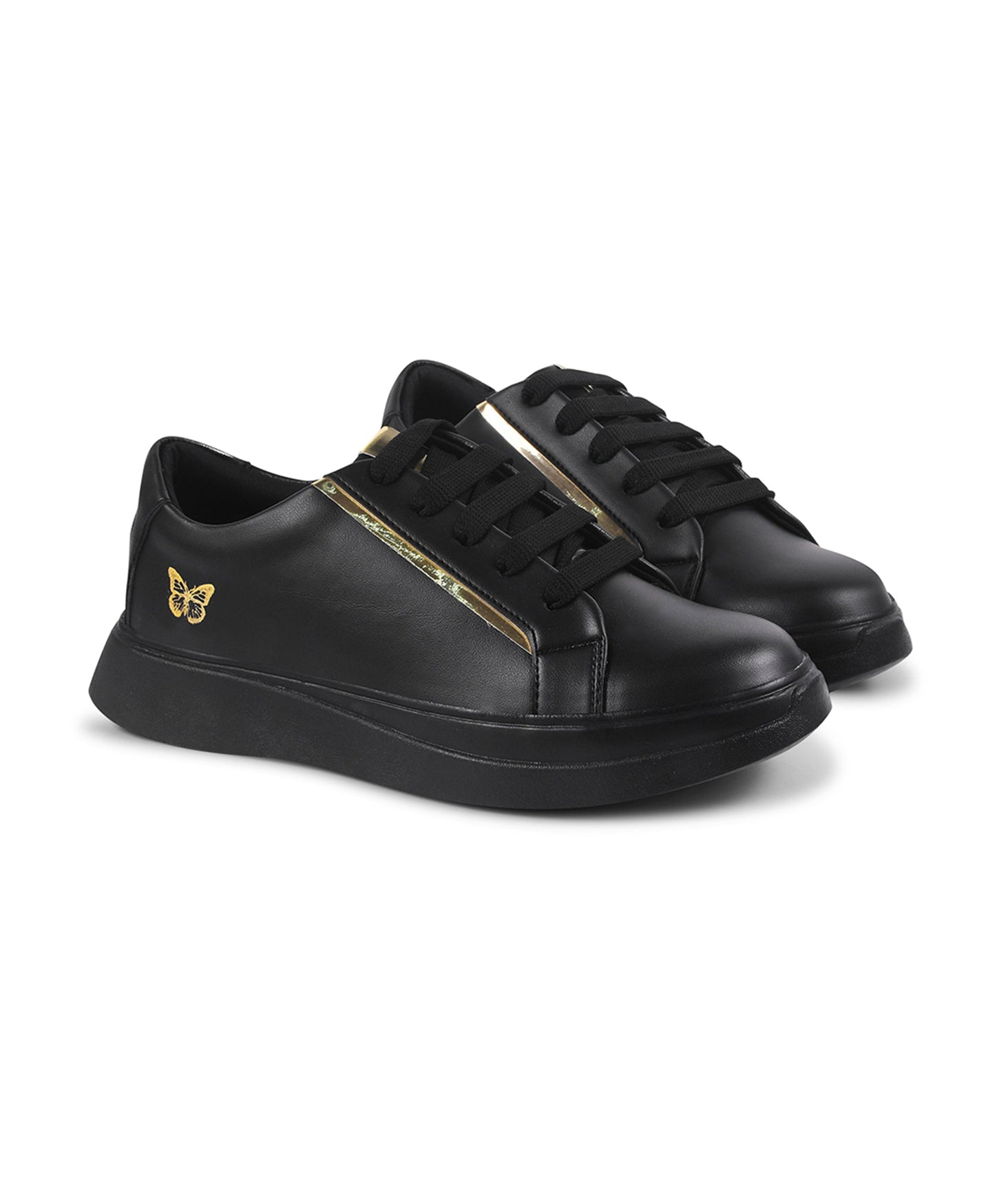 JM Looks Women's Golden & White Sneakers | Transparent Lace-Up Fashion Shoes Black