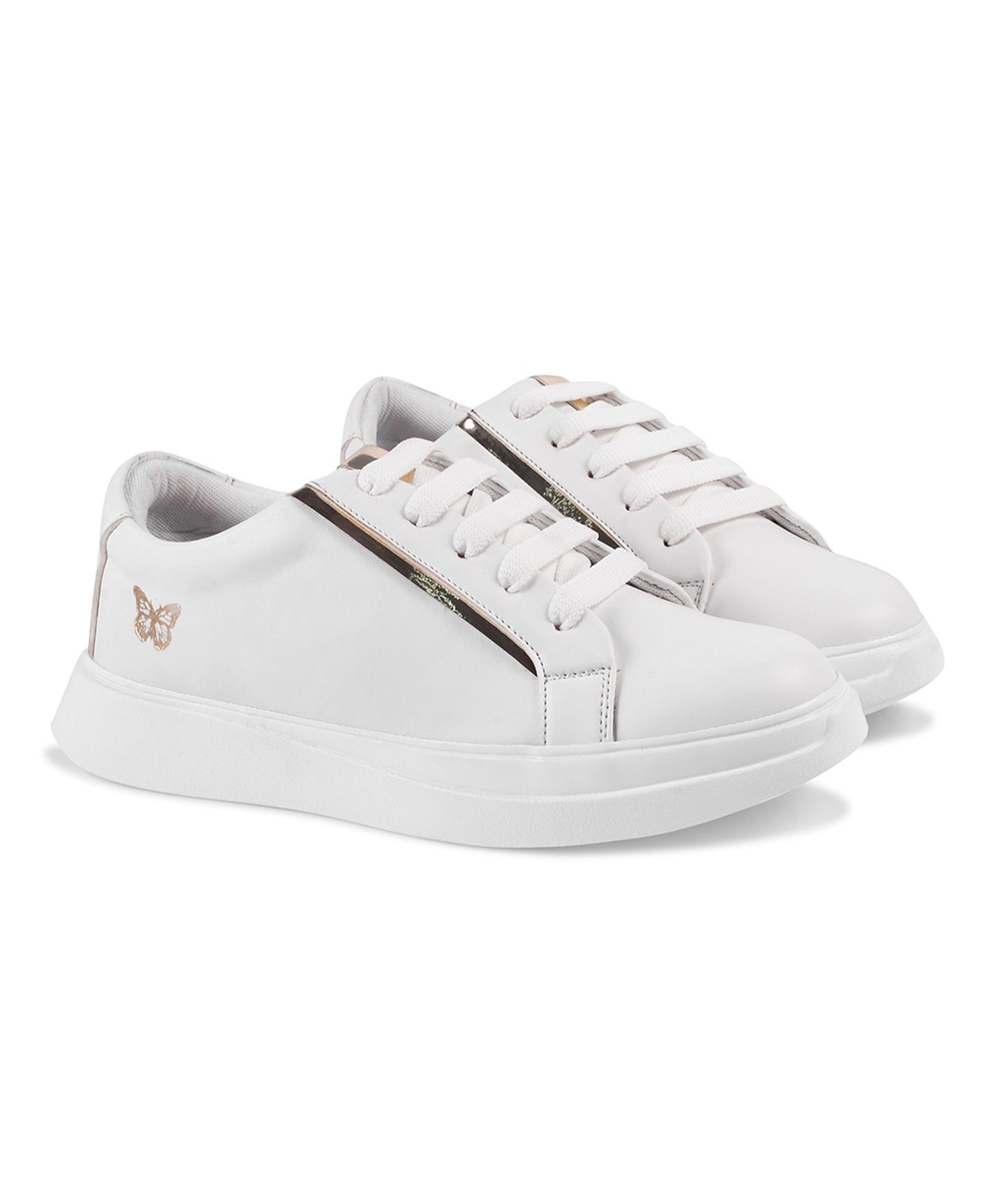 JM Looks Women's Golden & White Sneakers | Transparent Lace-Up Fashion Shoes White