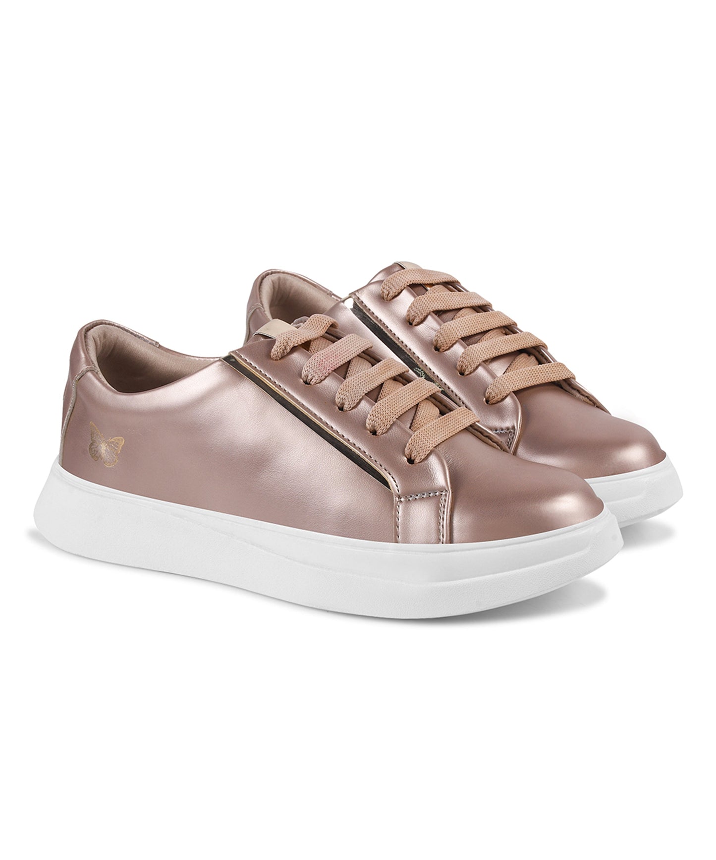 JM Looks Women's Golden & White Sneakers | Transparent Lace-Up Fashion Shoes Golden